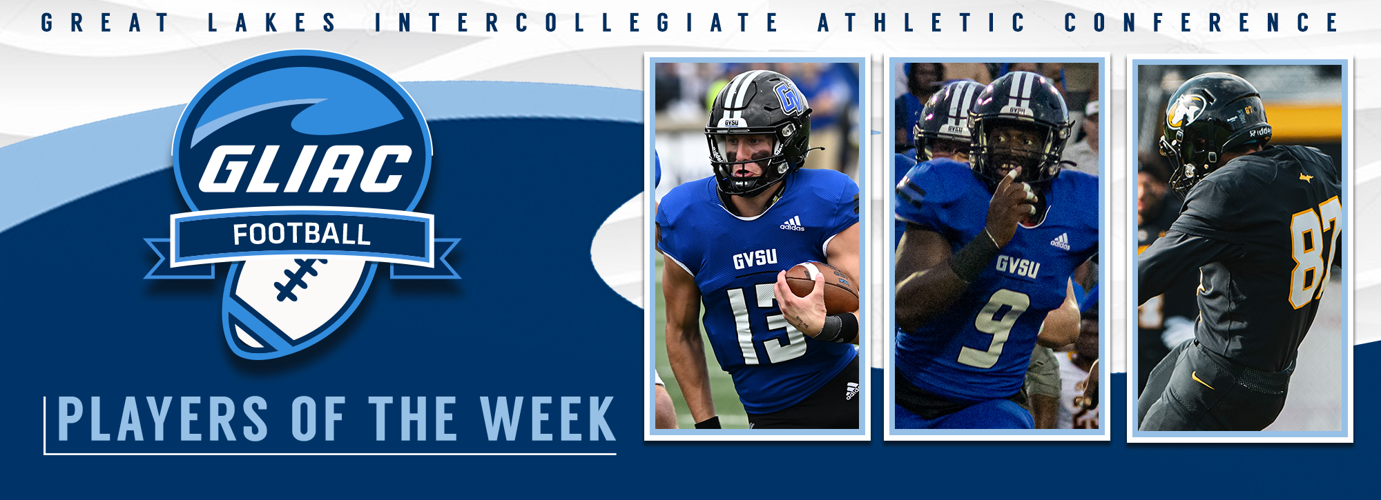 GVSU's Peterson and McCarroll, MTU's Lach recognized with GLIAC football player of the week accolades